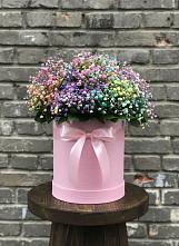 Цветочная композиция из Гипсофила и Розы в шляпной коробке в Нововоронино