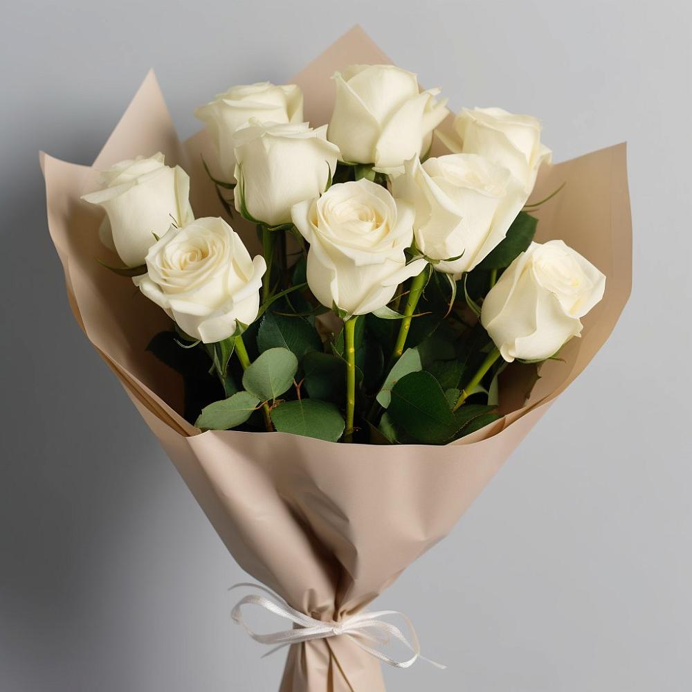 Букет 9 Белых роз Эдлесс Лав в Нововоронино