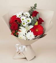 Букет цветов из:  Розы, Хризантемы, Герберы и Лилии #REPLACE_PRED# Нововоронино