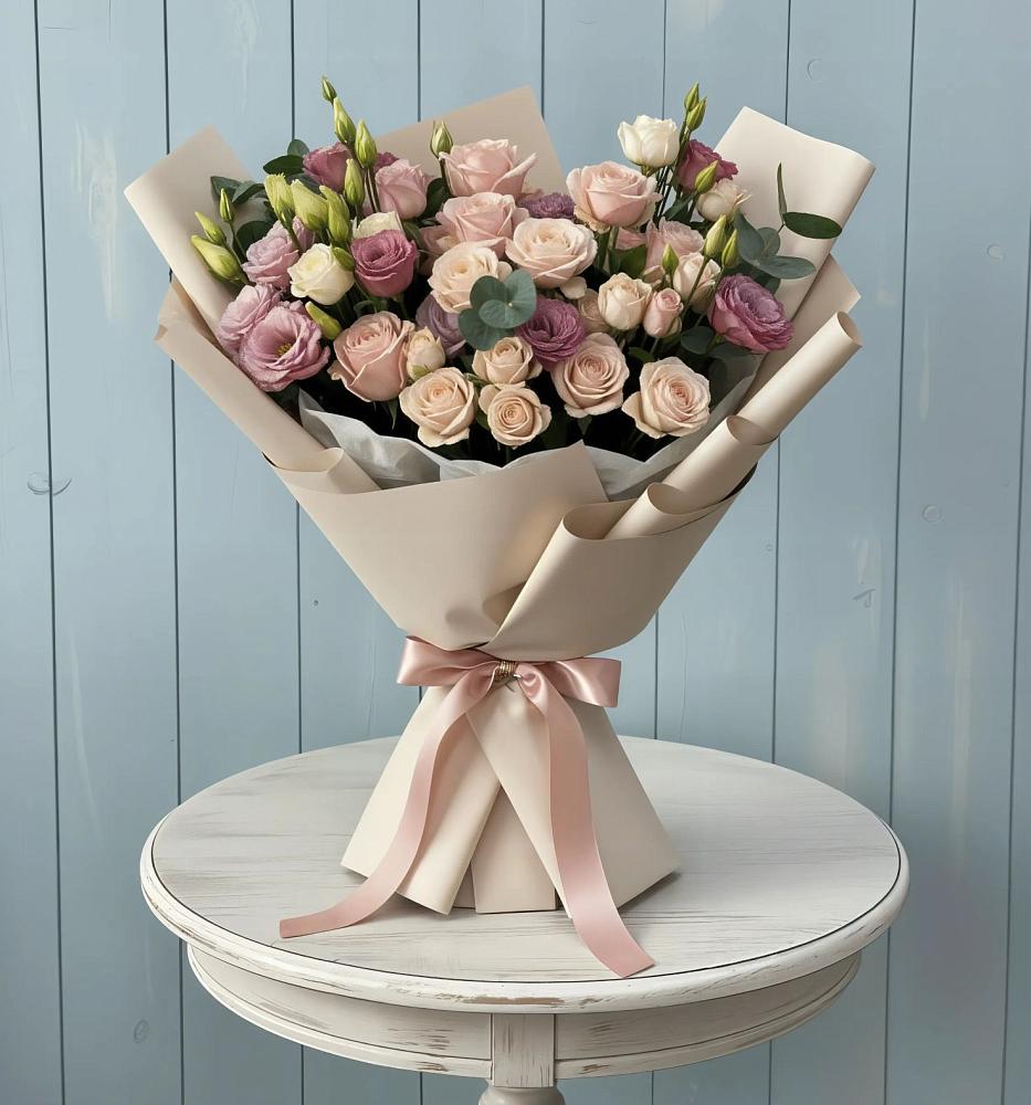 Букет цветов из: Розы и Лизиантусы в Нововоронино