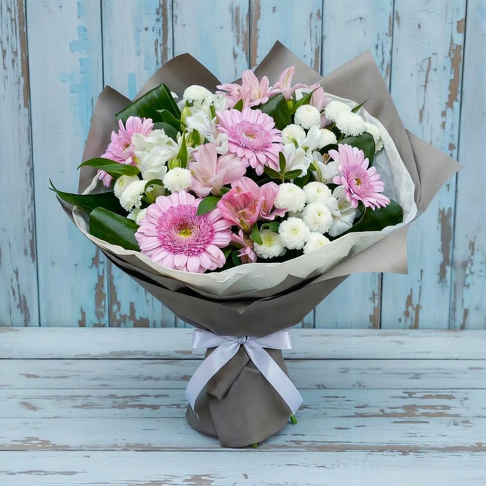Букет цветов из: Герберы, Альстромерии и Хризантемы в Нововоронино